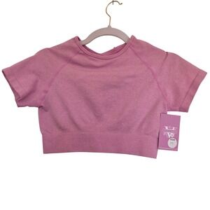 Victoria Jewels Pink Seamless Crop Top Short Sleeve Athletic Workout Shirt M NEW